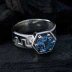 Blue Topaz Solitaire German 925 Sterling Silver Blue Gemstone Mid weight Fairytale Ring Jewellery
