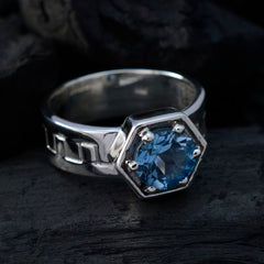 Blue Topaz Solitaire German 925 Sterling Silver Blue Gemstone Mid weight Fairytale Ring Jewellery