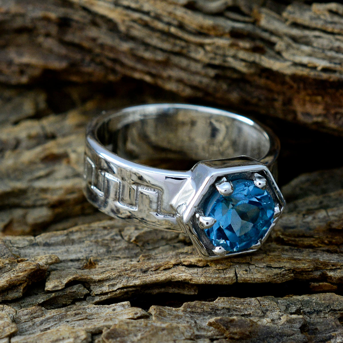 Blue Topaz Solitaire German 925 Sterling Silver Blue Gemstone Mid weight Fairytale Ring Jewellery
