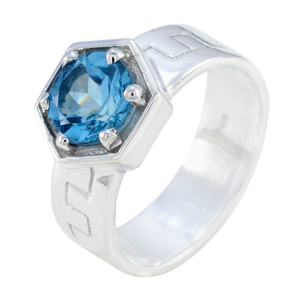 Blue Topaz Solitaire German 925 Sterling Silver Blue Gemstone Mid weight Fairytale Ring Jewellery