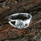 Blue Topaz Solitaire Moroccan 925 Sterling Silver Blue Gemstones Slim Luxurious Ring Jewelry