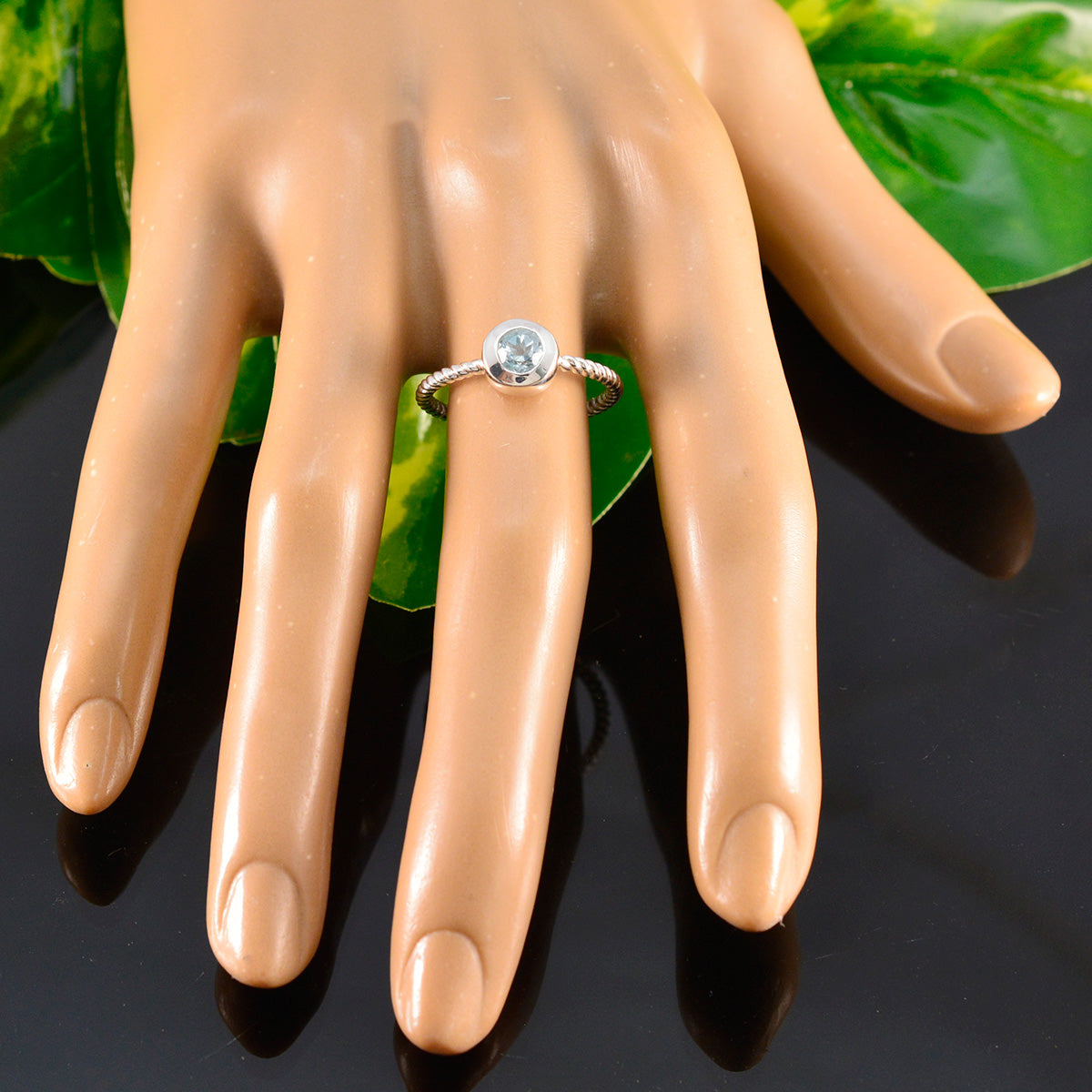 Blue Topaz Solitaire American Silver Blue Gemstones Delicate Abstract Ring Jewelry