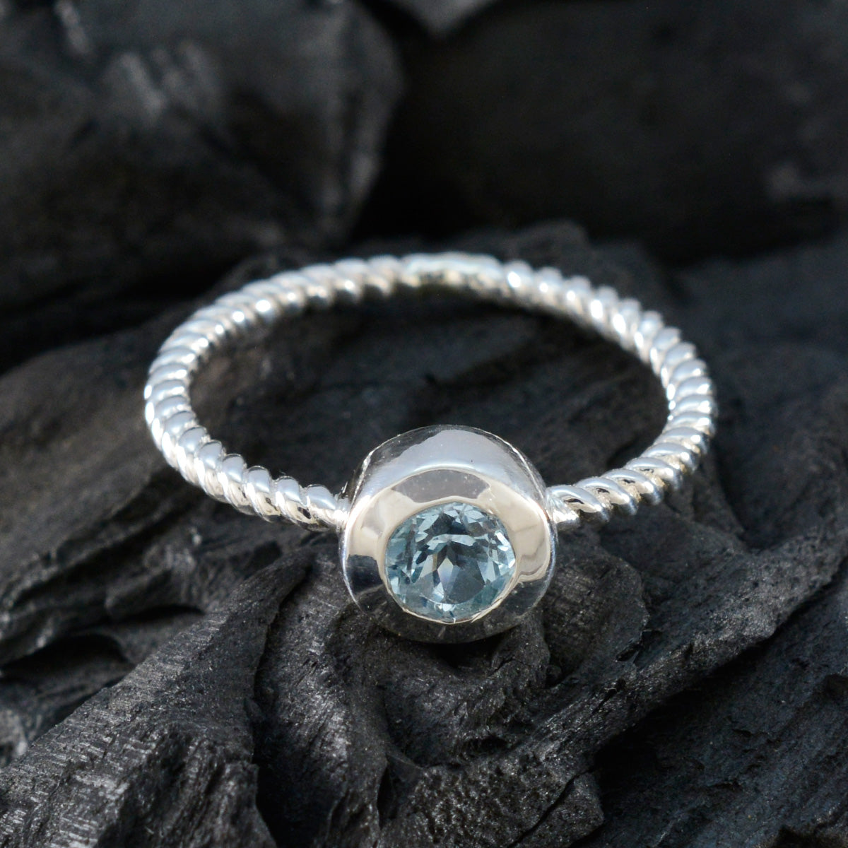 Blue Topaz Solitaire American Silver Blue Gemstones Delicate Abstract Ring Jewelry