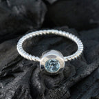 Blue Topaz Solitaire American Silver Blue Gemstones Delicate Abstract Ring Jewelry