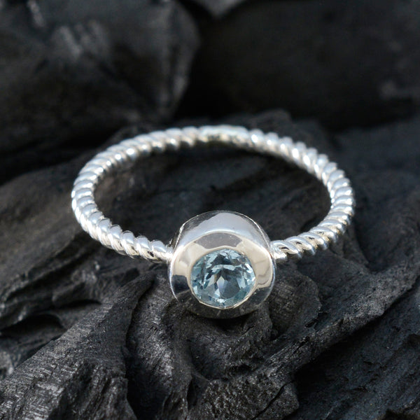 Blue Topaz Solitaire American Silver Blue Gemstones Delicate Abstract Ring Jewelry