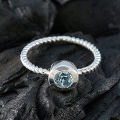 Blue Topaz Solitaire American Silver Blue Gemstones Delicate Abstract Ring Jewelry