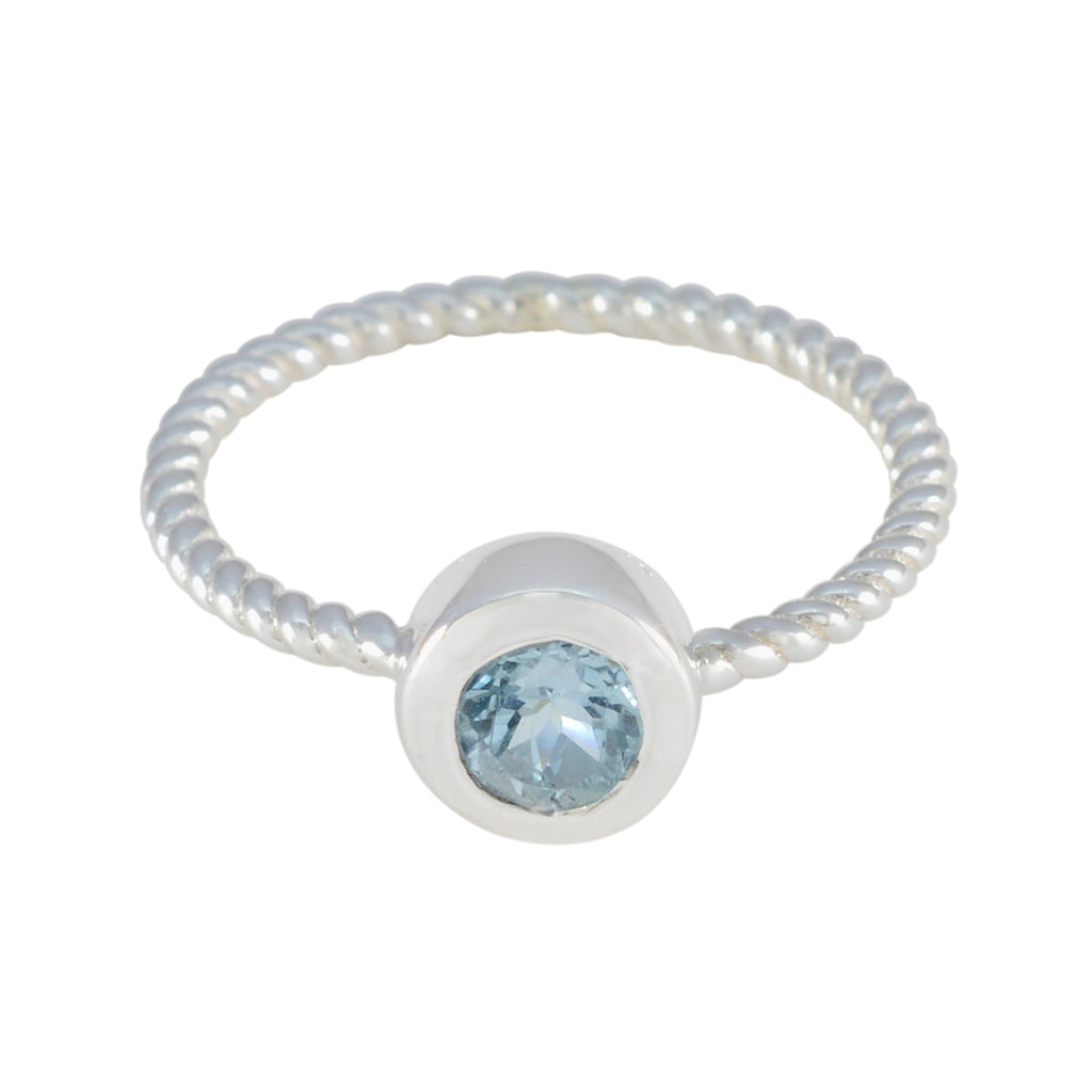 Blue Topaz Solitaire American Silver Blue Gemstones Delicate Abstract Ring Jewelry