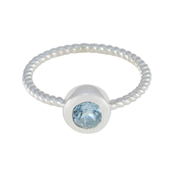 Blue Topaz Solitaire American Silver Blue Gemstones Delicate Abstract Ring Jewelry
