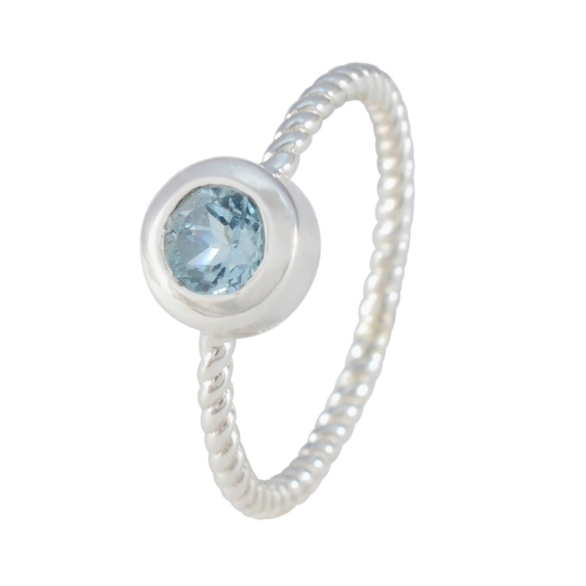 Blue Topaz Solitaire American Silver Blue Gemstones Delicate Abstract Ring Jewelry