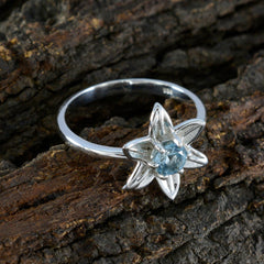 Blue Topaz Solitaire Japanese Silver Blue Gems Delicate Contemporary Ring Jewelry