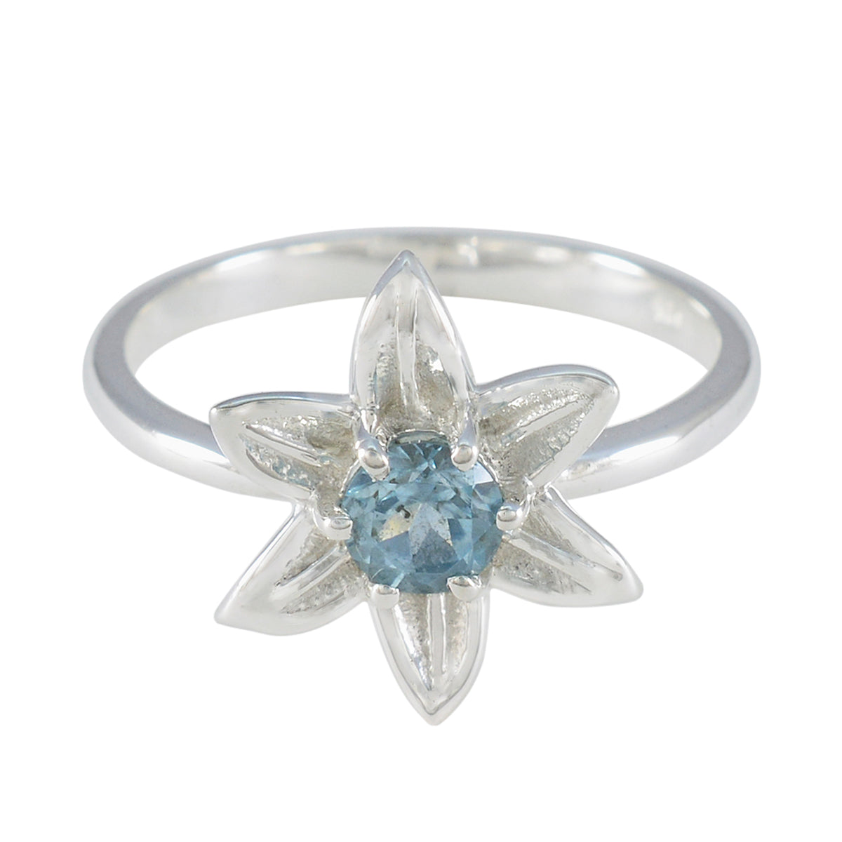Blue Topaz Solitaire Japanese Silver Blue Gems Delicate Contemporary Ring Jewelry