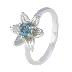 Blue Topaz Solitaire Japanese Silver Blue Gems Delicate Contemporary Ring Jewelry
