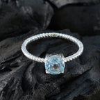 Blue Topaz Solitaire Japanese 925 Sterling Silver Blue Gemstone Delicate Twist Ring Jewelry