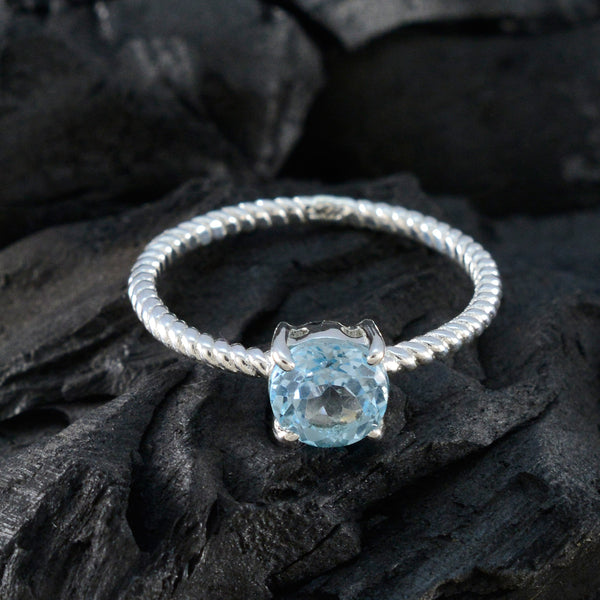 Blue Topaz Solitaire Japanese 925 Sterling Silver Blue Gemstone Delicate Twist Ring Jewelry