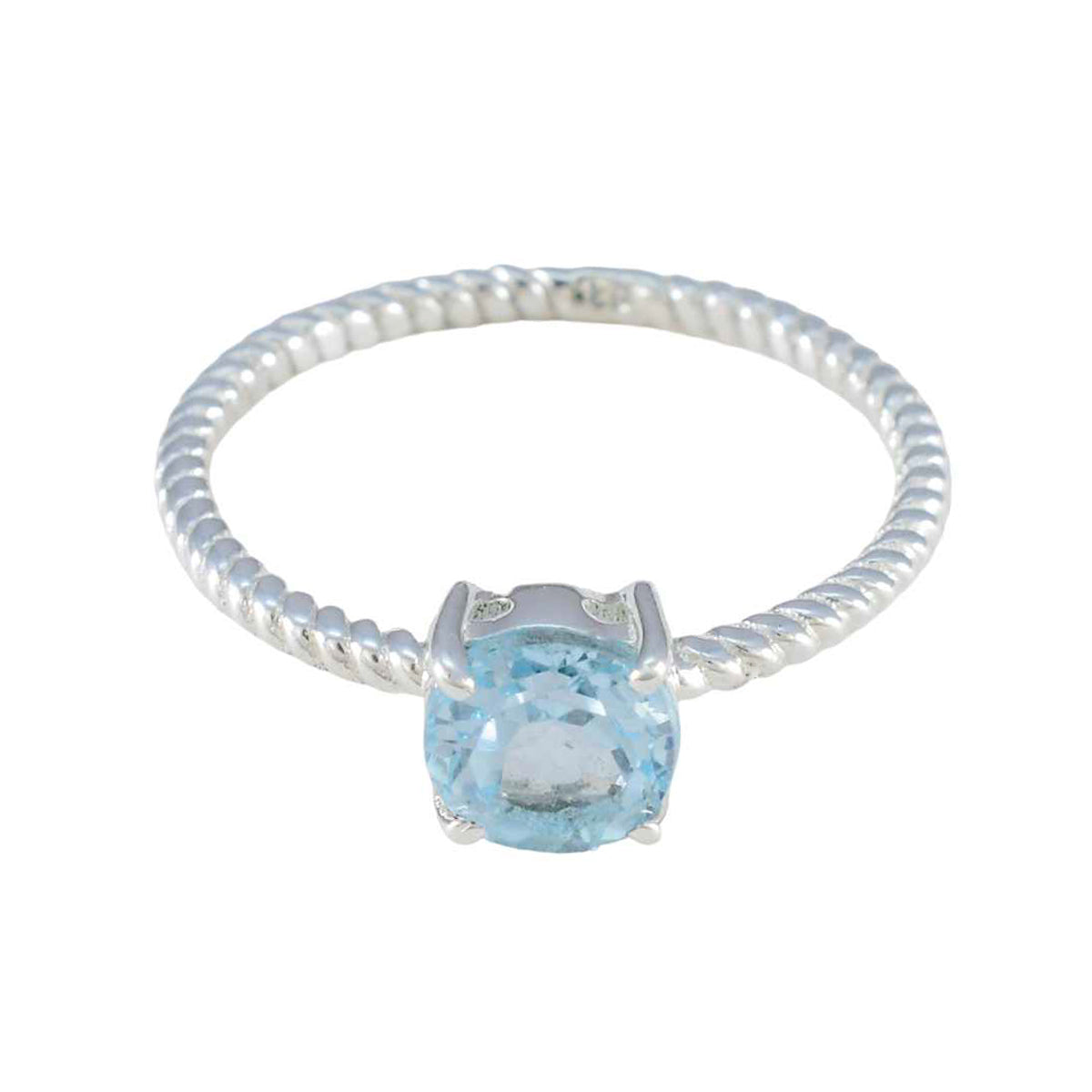 Blue Topaz Solitaire Japanese 925 Sterling Silver Blue Gemstone Delicate Twist Ring Jewelry