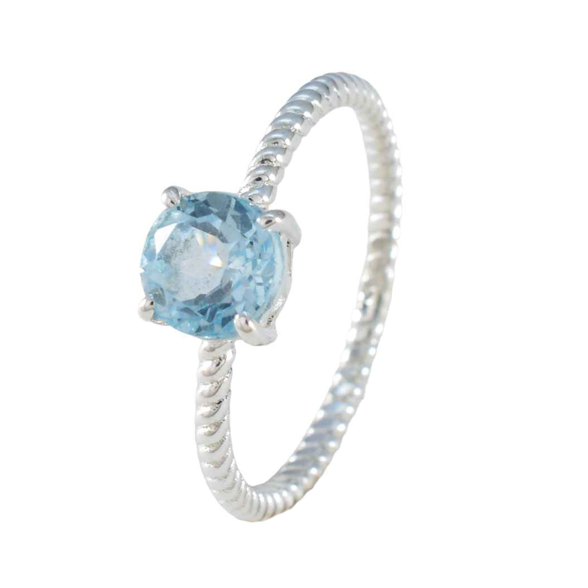 Blue Topaz Solitaire Japanese 925 Sterling Silver Blue Gemstone Delicate Twist Ring Jewelry