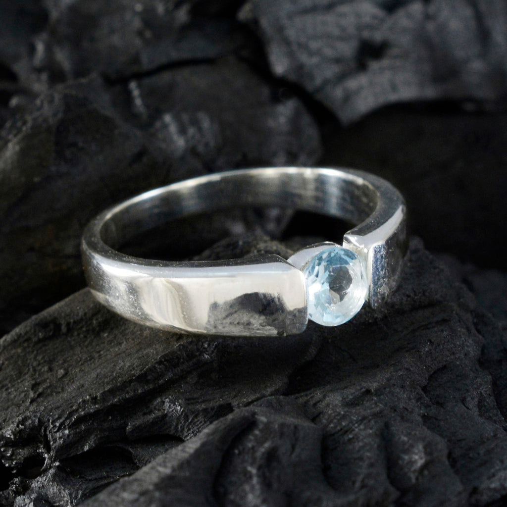 Blue Topaz Solitaire Indian Silver Blue Gems Slim Graceful Ring Jewelry