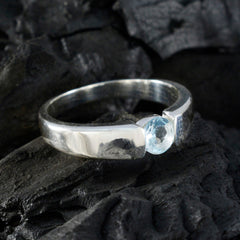 Blue Topaz Solitaire Indian Silver Blue Gems Slim Graceful Ring Jewelry
