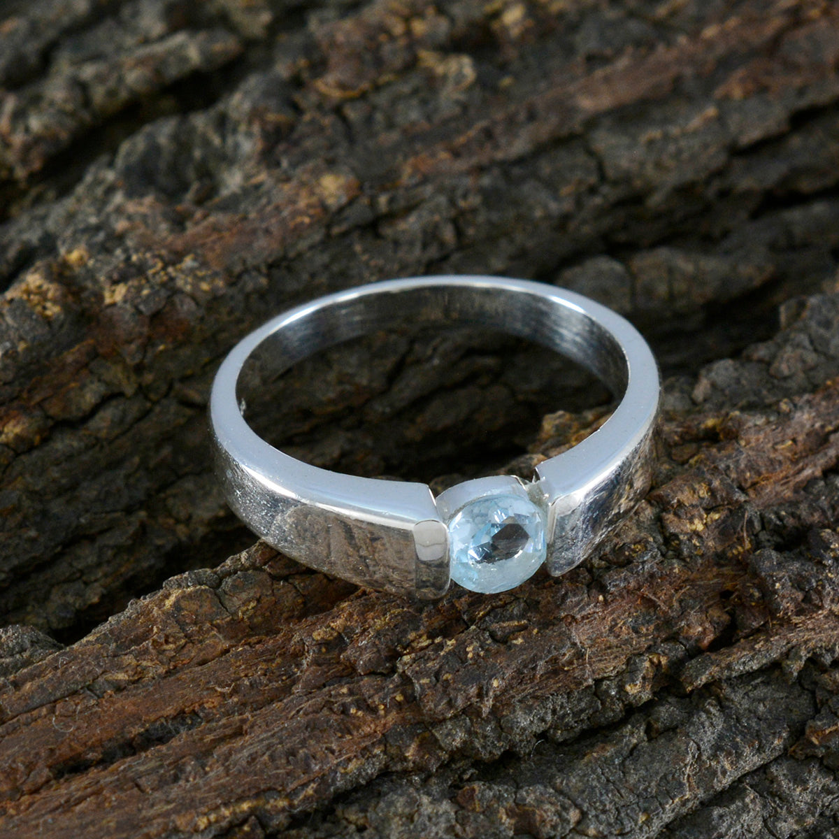 Blue Topaz Solitaire Indian Silver Blue Gems Slim Graceful Ring Jewelry