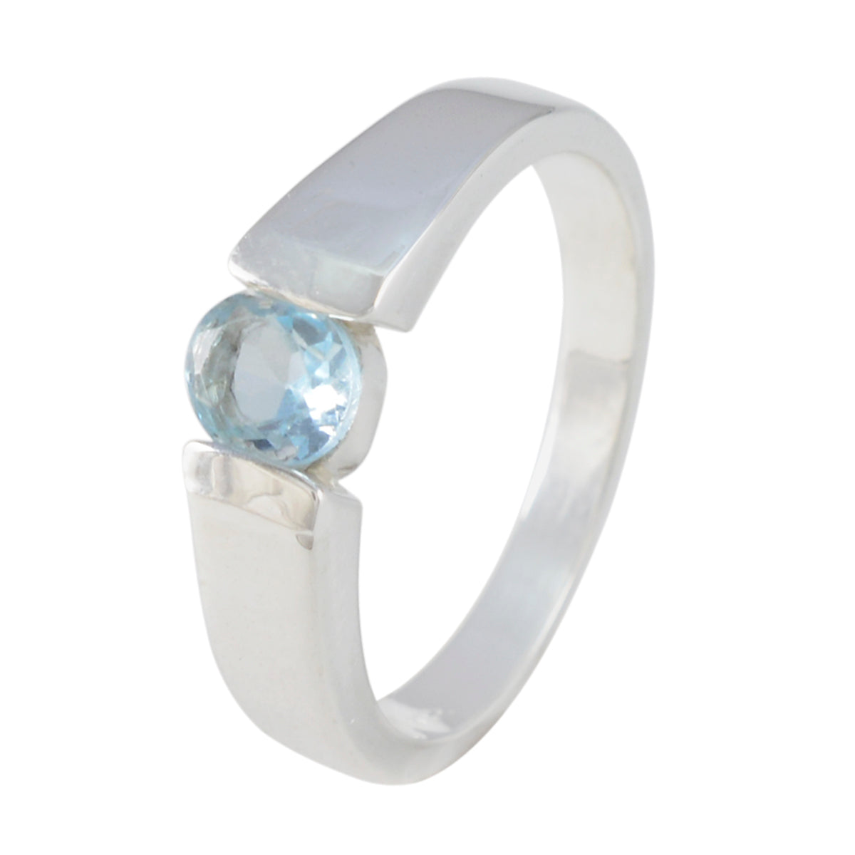 Blue Topaz Solitaire Indian Silver Blue Gems Slim Graceful Ring Jewelry