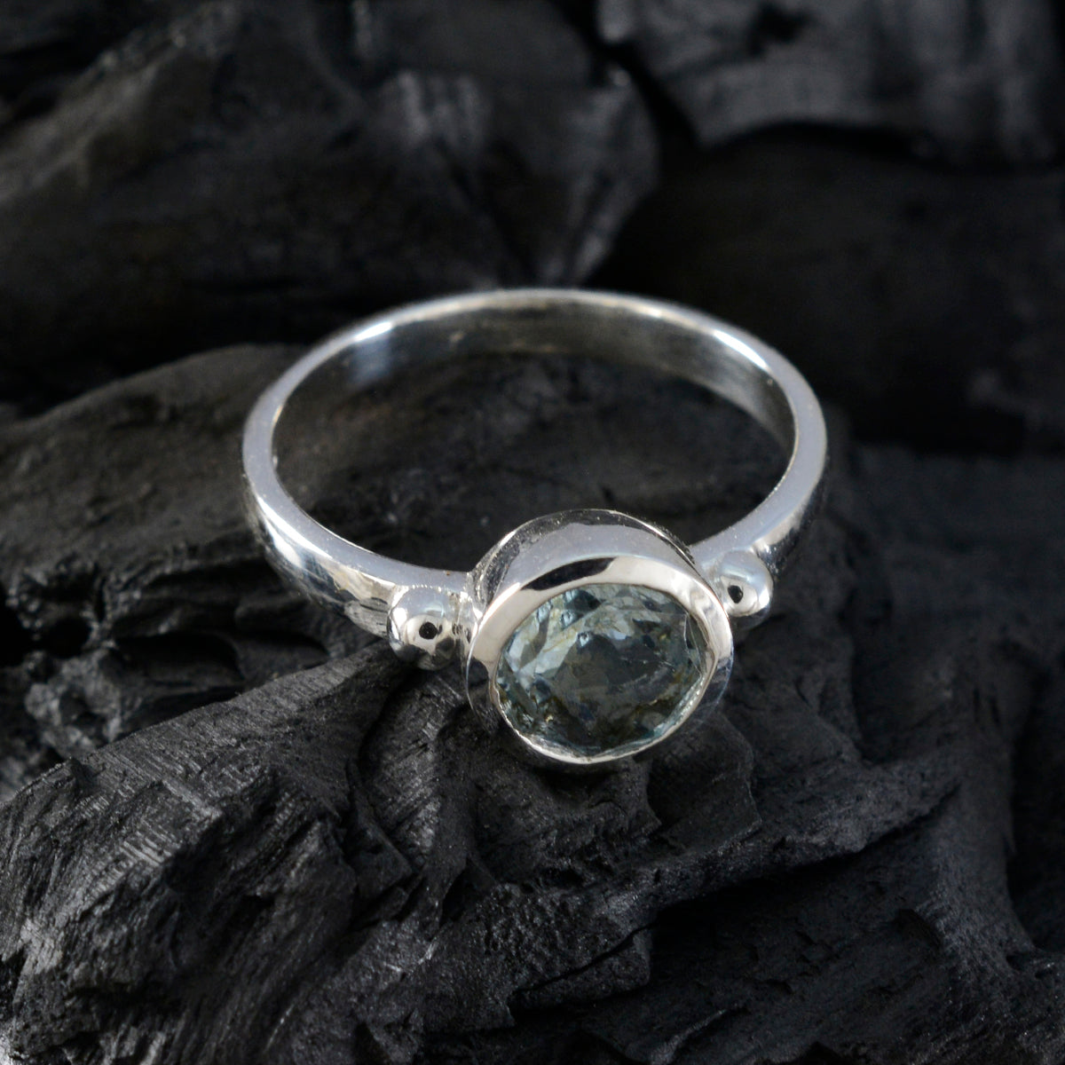 Blue Topaz Solitaire Russian 92.5 Silver Blue Gemstones Slim Fairytale Ring Jewellery