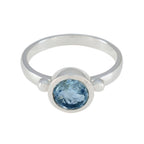 Blue Topaz Solitaire Russian 92.5 Silver Blue Gemstones Slim Fairytale Ring Jewellery