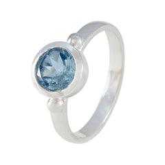 Blue Topaz Solitaire Russian 92.5 Silver Blue Gemstones Slim Fairytale Ring Jewellery