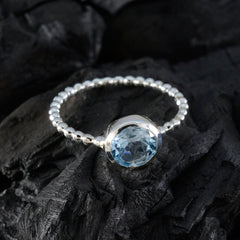 Blue Topaz Solitaire Korean 925 Sterling Silver Blue Gemstone Delicate Twist Ring Jewelry