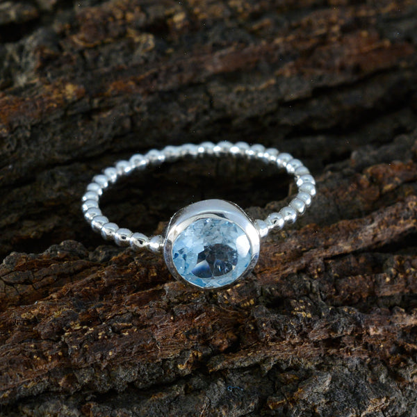 Blue Topaz Solitaire Korean 925 Sterling Silver Blue Gemstone Delicate Twist Ring Jewelry