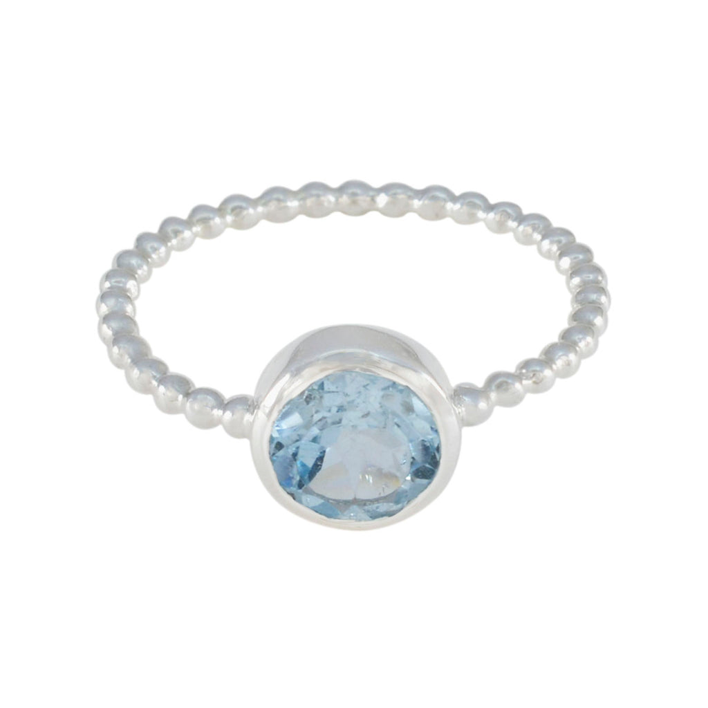 Blue Topaz Solitaire Korean 925 Sterling Silver Blue Gemstone Delicate Twist Ring Jewelry