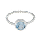 Blue Topaz Solitaire Korean 925 Sterling Silver Blue Gemstone Delicate Twist Ring Jewelry