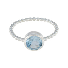 Blue Topaz Solitaire Korean 925 Sterling Silver Blue Gemstone Delicate Twist Ring Jewelry