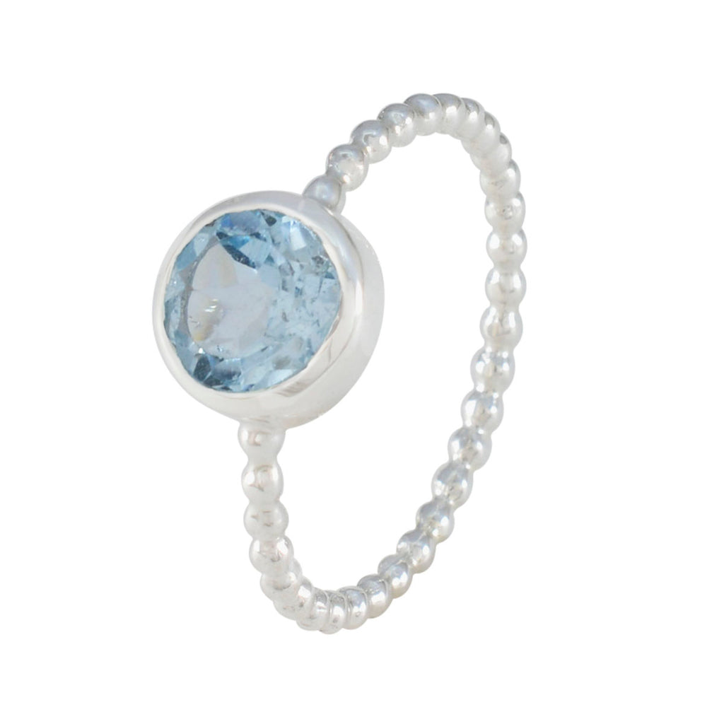Blue Topaz Solitaire Korean 925 Sterling Silver Blue Gemstone Delicate Twist Ring Jewelry