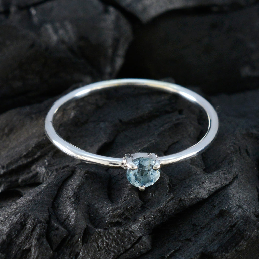 Blue Topaz Solitaire Turkish 92.5 Silver Blue Gems Minimalist Romantic Ring Jewelry