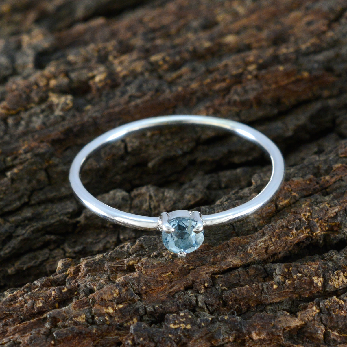 Blue Topaz Solitaire Turkish 92.5 Silver Blue Gems Minimalist Romantic Ring Jewelry
