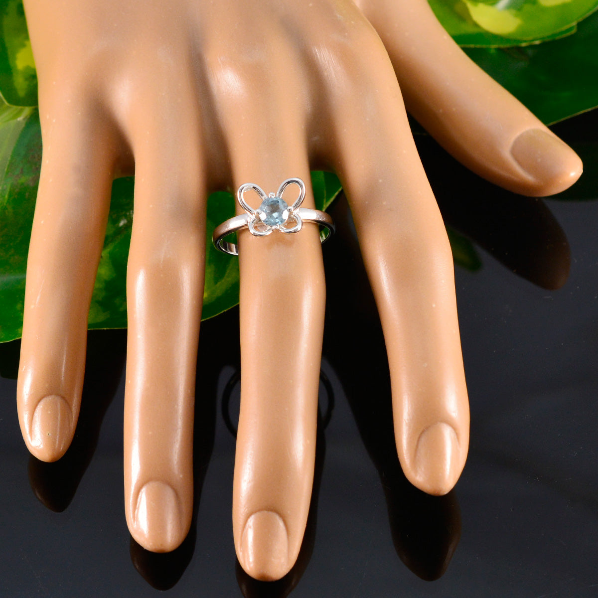 Blue Topaz Solitaire Japanese Sterling Silver Blue Gemstone Dainty Trendy Ring Jewellery