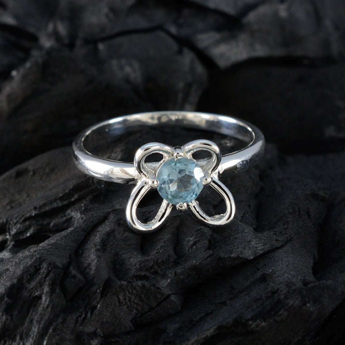 Blue Topaz Solitaire Japanese Sterling Silver Blue Gemstone Dainty Trendy Ring Jewellery