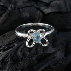 Blue Topaz Solitaire Japanese Sterling Silver Blue Gemstone Dainty Trendy Ring Jewellery