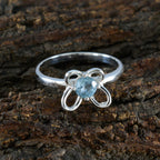 Blue Topaz Solitaire Japanese Sterling Silver Blue Gemstone Dainty Trendy Ring Jewellery