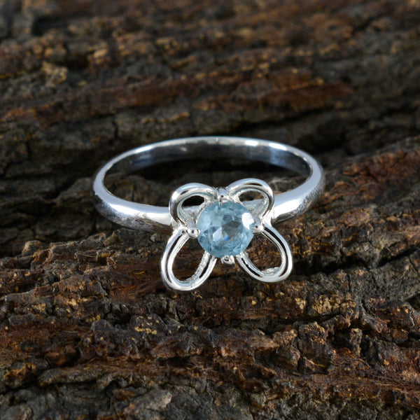 Blue Topaz Solitaire Japanese Sterling Silver Blue Gemstone Dainty Trendy Ring Jewellery