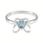 Blue Topaz Solitaire Japanese Sterling Silver Blue Gemstone Dainty Trendy Ring Jewellery