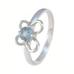 Blue Topaz Solitaire Japanese Sterling Silver Blue Gemstone Dainty Trendy Ring Jewellery