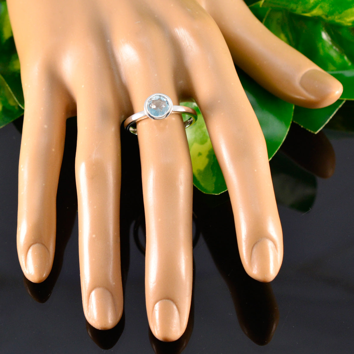 Blue Topaz Solitaire American Silver Blue Gemstones Dainty Abstract Ring Jewelry