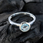 Blue Topaz Solitaire American Silver Blue Gemstones Dainty Abstract Ring Jewelry