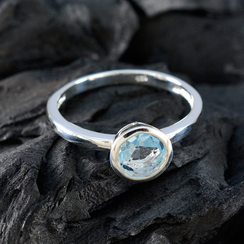 Blue Topaz Solitaire American Silver Blue Gemstones Dainty Abstract Ring Jewelry