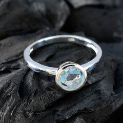 Blue Topaz Solitaire American Silver Blue Gemstones Dainty Abstract Ring Jewelry
