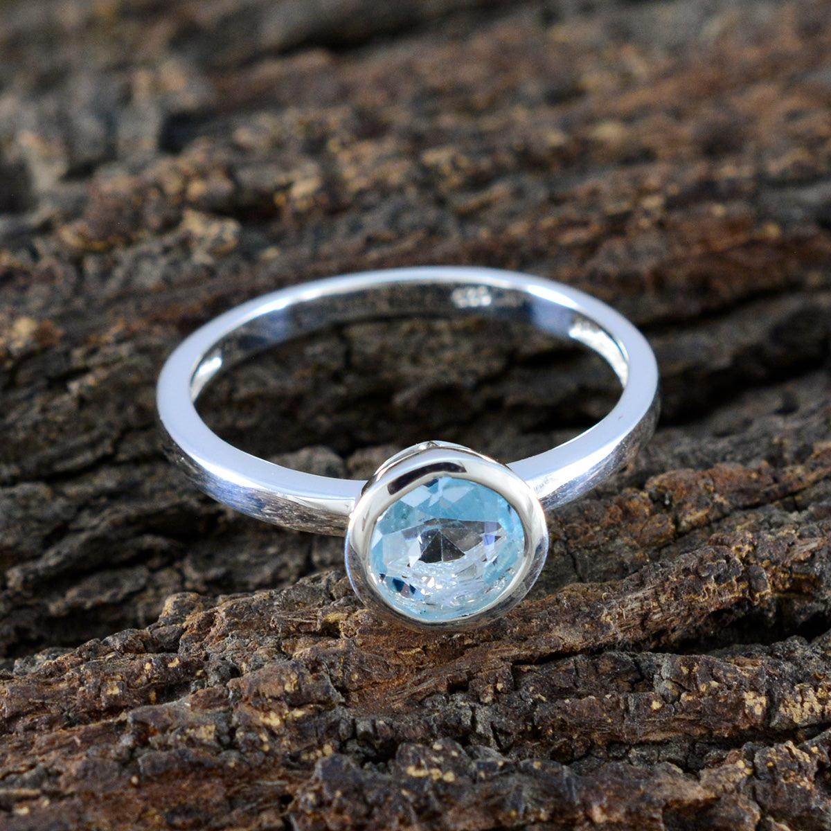 Blue Topaz Solitaire American Silver Blue Gemstones Dainty Abstract Ring Jewelry
