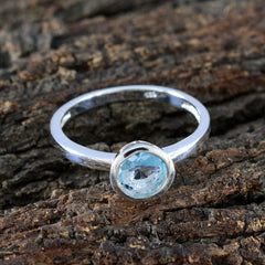 Blue Topaz Solitaire American Silver Blue Gemstones Dainty Abstract Ring Jewelry