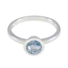 Blue Topaz Solitaire American Silver Blue Gemstones Dainty Abstract Ring Jewelry