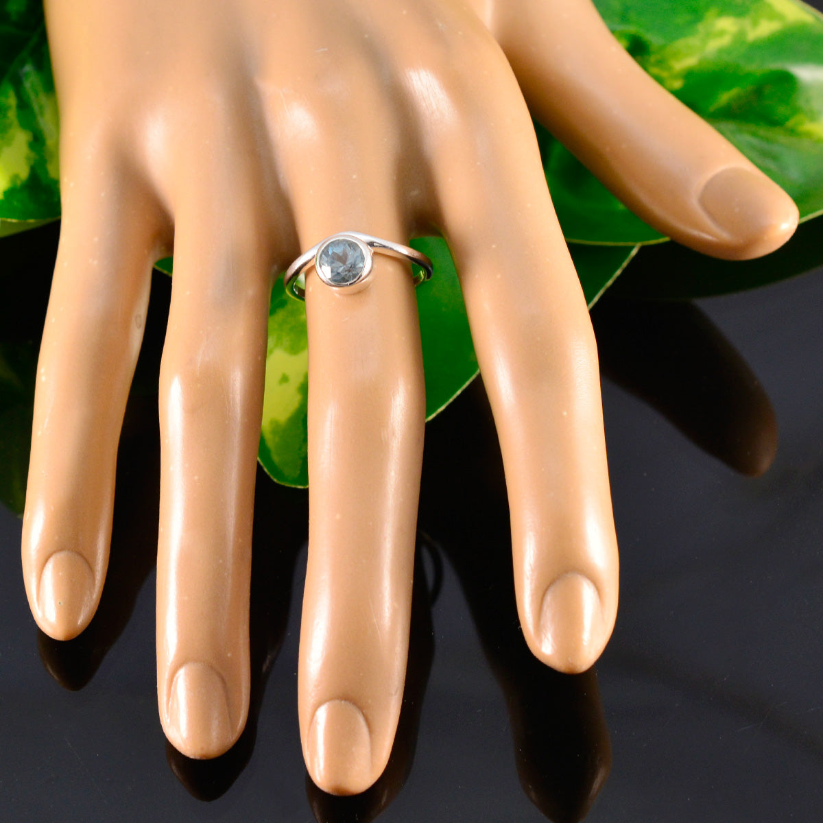 Blue Topaz Solitaire American 92.5 Silver Blue Gemstone Delicate Graceful Ring Jewelry